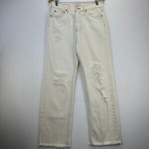 Urban Outfitters BDG Distressed Cream Cowboy Jeans High Rise Relaxed Fit Size 30